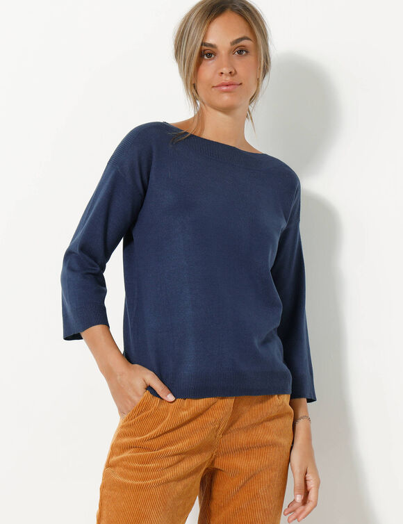 Pull col bateau manches 3/4, toucher doux (marine) Pull col bateau manches 3/4, toucher doux (marine)